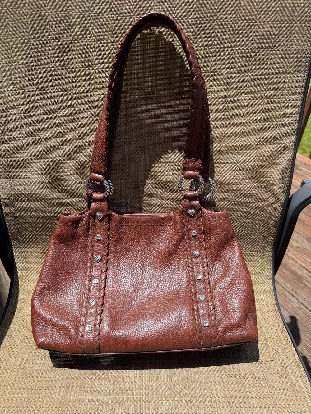Brighton Shoulder Purse Brown with silver accents